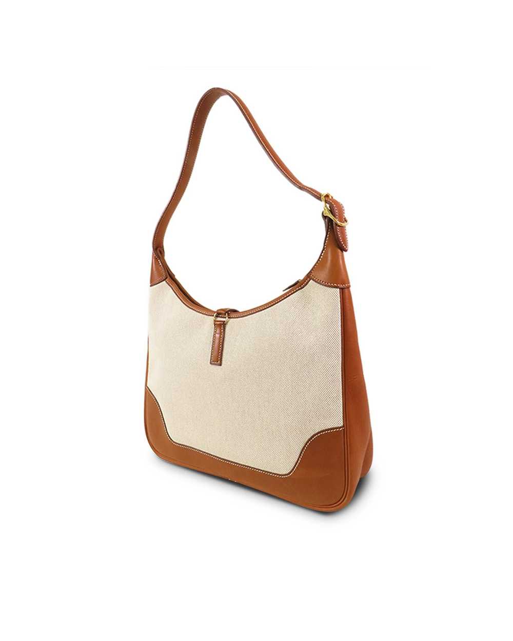Hermes Canvas and Leather Shoulder Bag with Top Z… - image 2