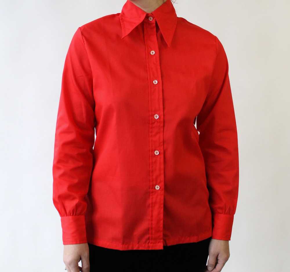 60s Red Blouse with Pointy Collar - image 1