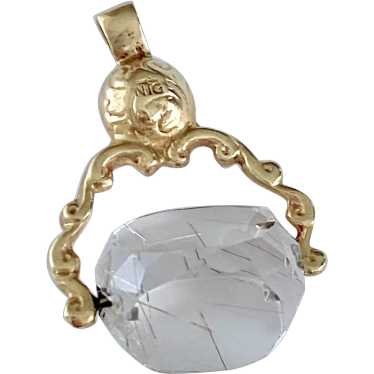 Spinning Fob Charm 14K Gold Rutilated Quartz, Vict