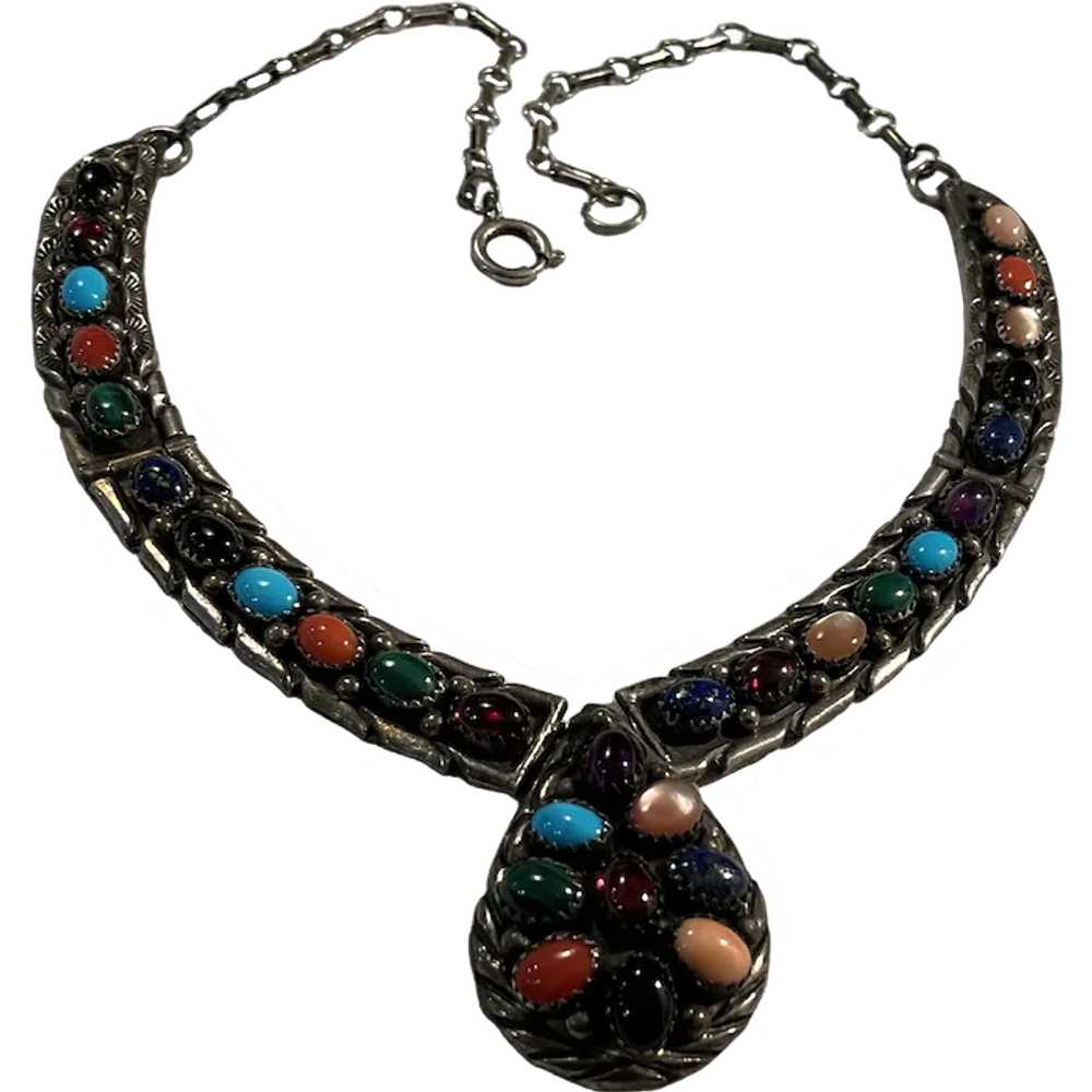 Sterling Silver Multi Stone Vintage Necklace - image 1