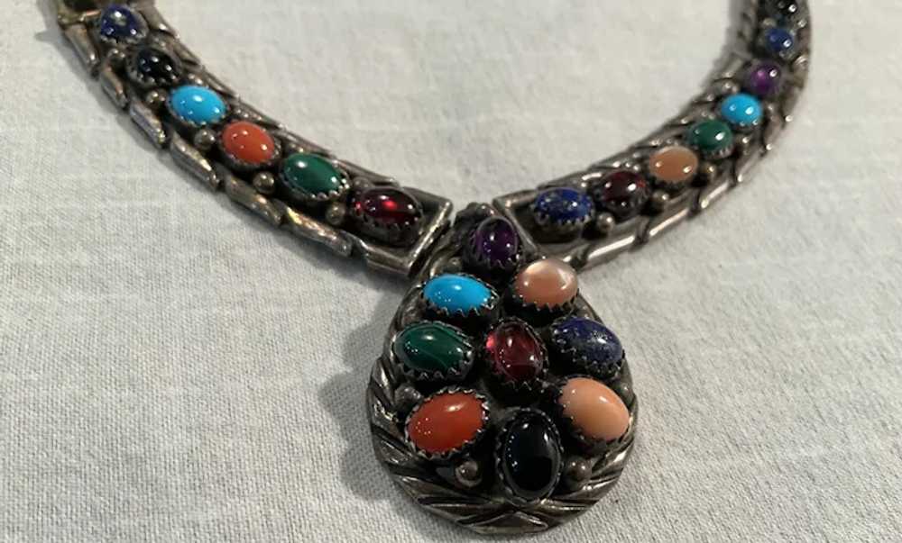 Sterling Silver Multi Stone Vintage Necklace - image 2