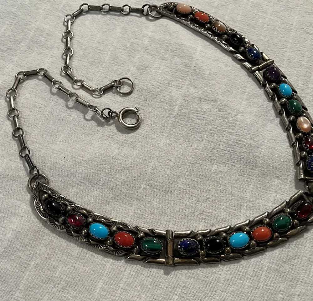 Sterling Silver Multi Stone Vintage Necklace - image 3
