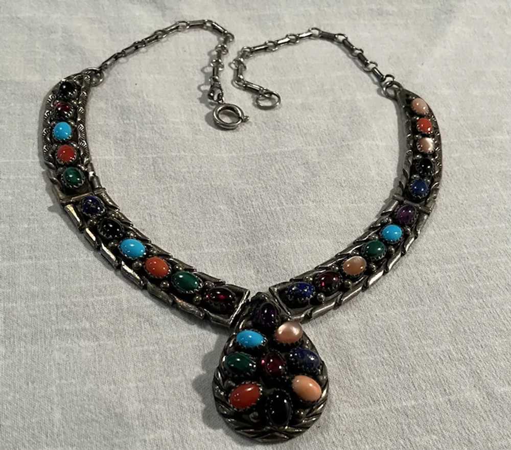 Sterling Silver Multi Stone Vintage Necklace - image 7