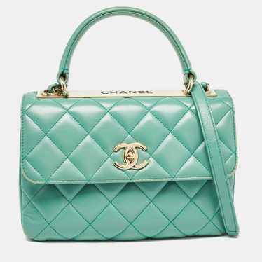 CHANEL Aqua Green Quilted Leather Small Trendy CC 