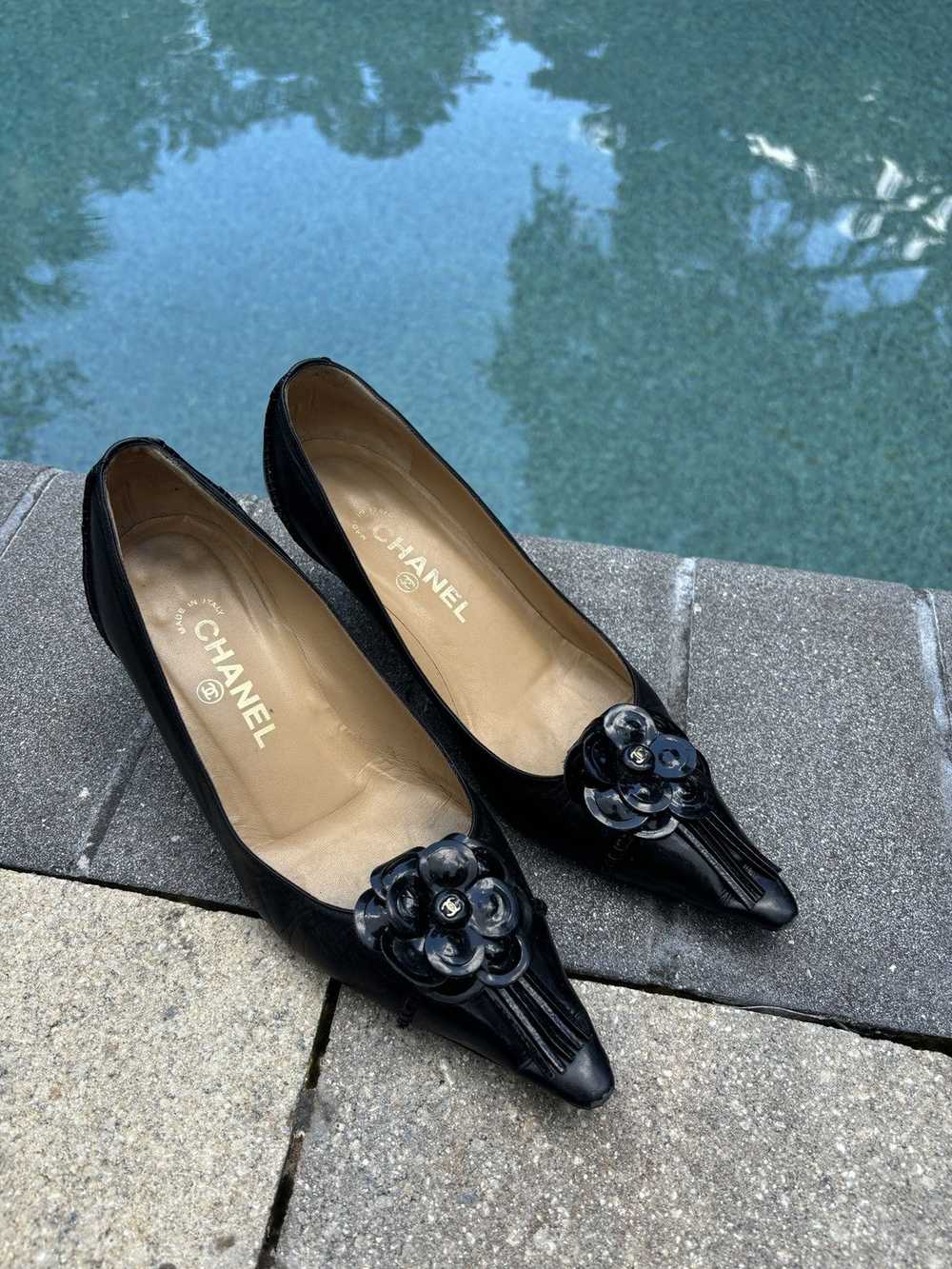 Chanel Chanel Pointed Pumps, Black Leather Camell… - image 1