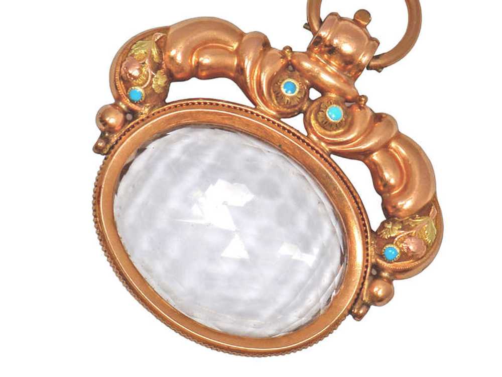 Huge Georgian Gold Rock Crystal Spinner Fob - image 1