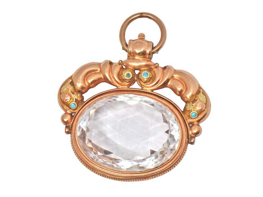 Huge Georgian Gold Rock Crystal Spinner Fob - image 4