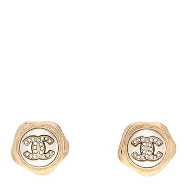 CHANEL Metal Resin Crystal CC Earrings Gold