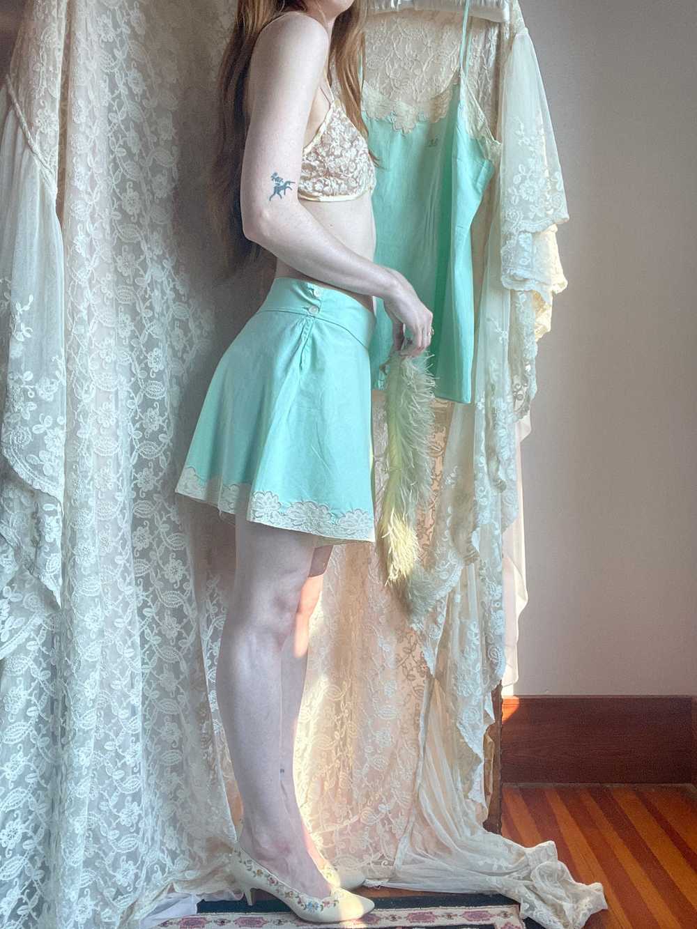 1930s Cotton Mint Green Top and Shorts Set Monogr… - image 8