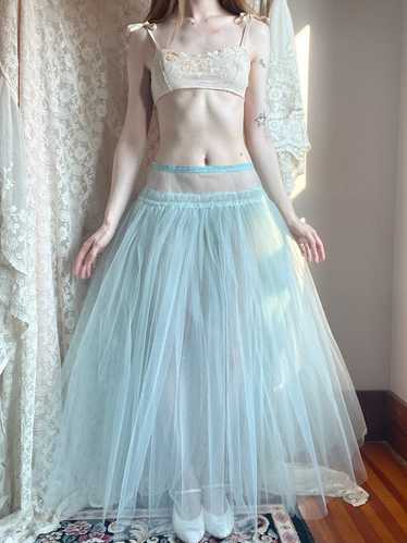 1950s Light Blue Sheer Layered Tulle Skirt