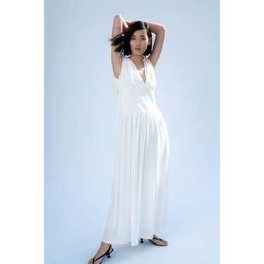 Zara Zara White Asymmetrical Waist Draped Maxi Dr… - image 1