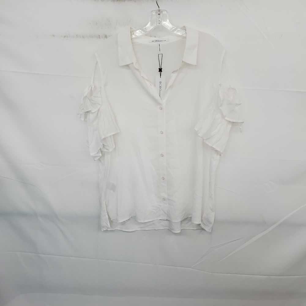 BCBGeneration White Rayon Cold Shoulder Button-Up… - image 1