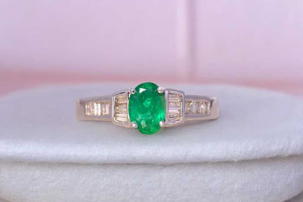 Pear Shaped Natural Emerald and Diamond Ring in W… - image 10