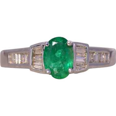Pear Shaped Natural Emerald and Diamond Ring in W… - image 1