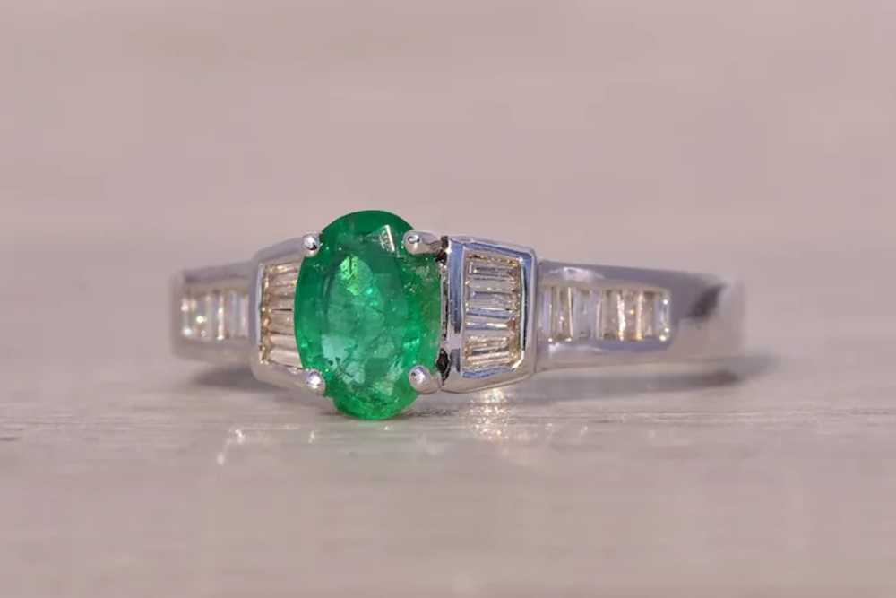 Pear Shaped Natural Emerald and Diamond Ring in W… - image 2