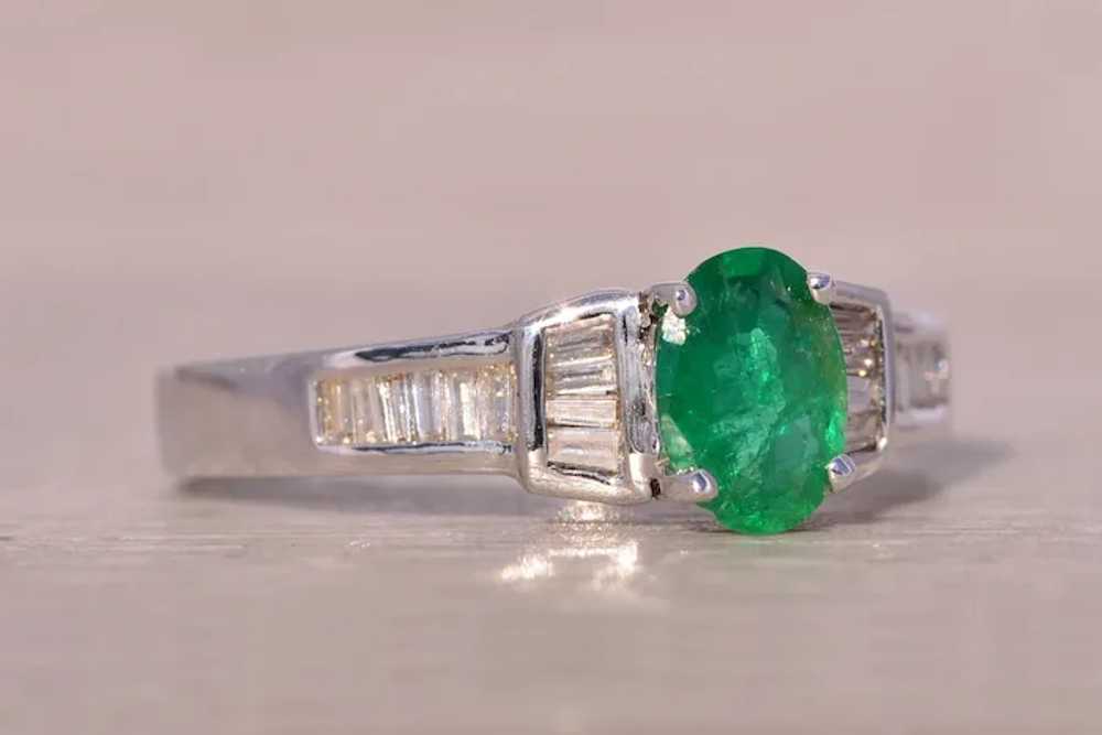 Pear Shaped Natural Emerald and Diamond Ring in W… - image 5
