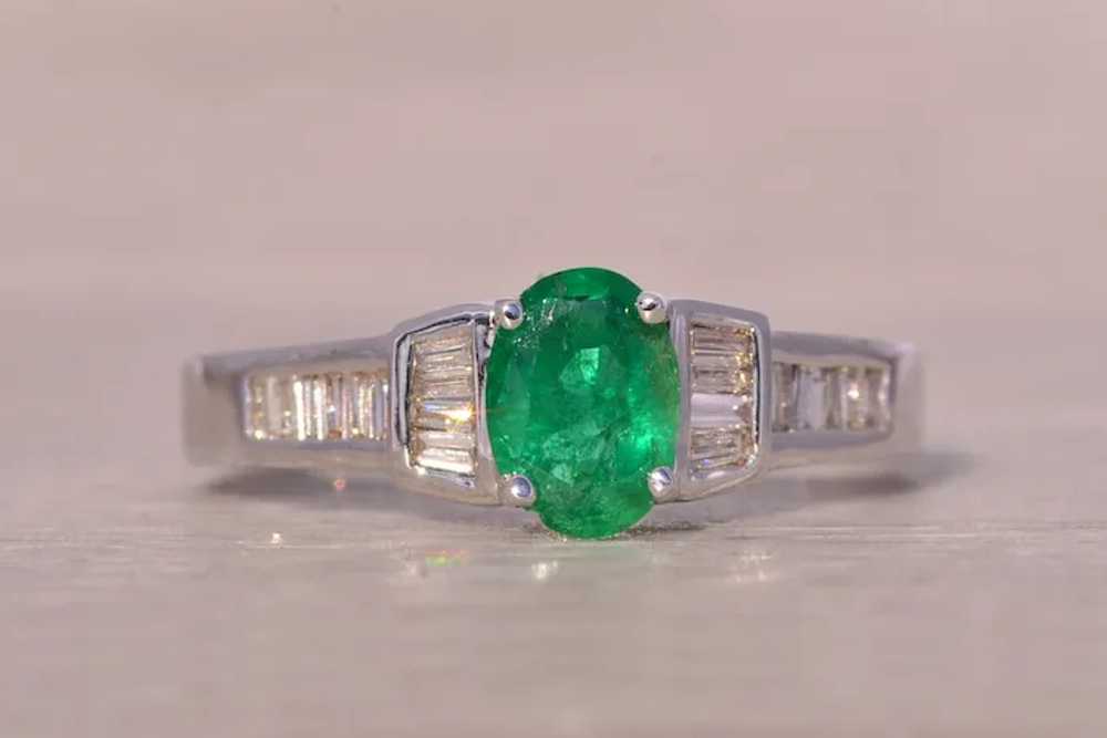 Pear Shaped Natural Emerald and Diamond Ring in W… - image 6