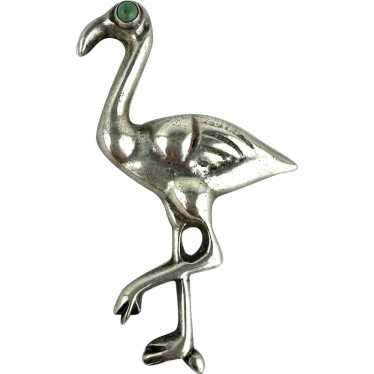 Early Mexican Silver Flamingo Pin with a Turquois… - image 1