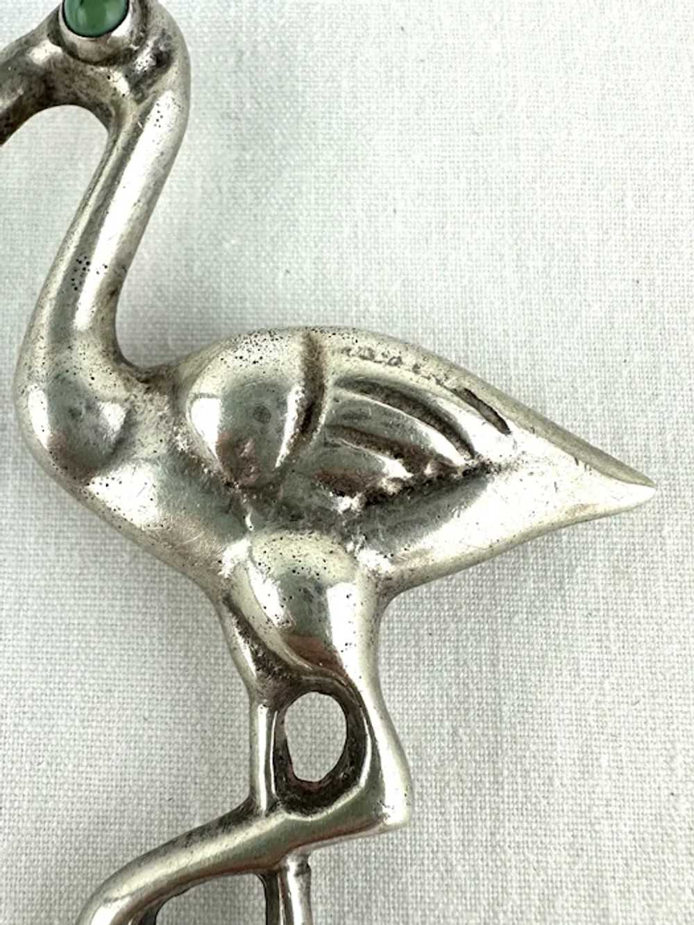 Early Mexican Silver Flamingo Pin with a Turquois… - image 3