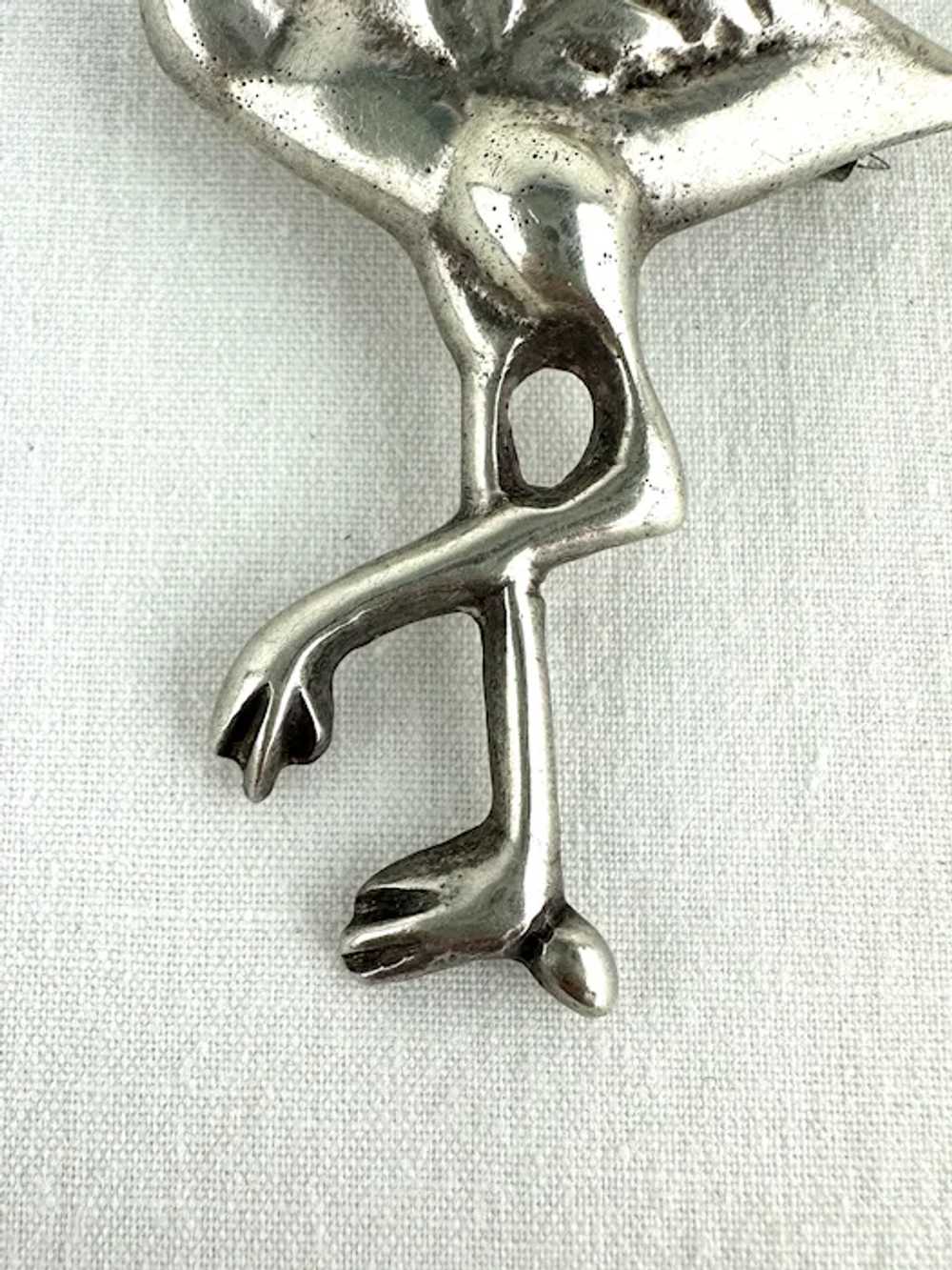Early Mexican Silver Flamingo Pin with a Turquois… - image 4