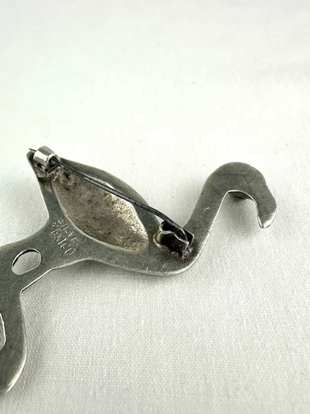 Early Mexican Silver Flamingo Pin with a Turquois… - image 8