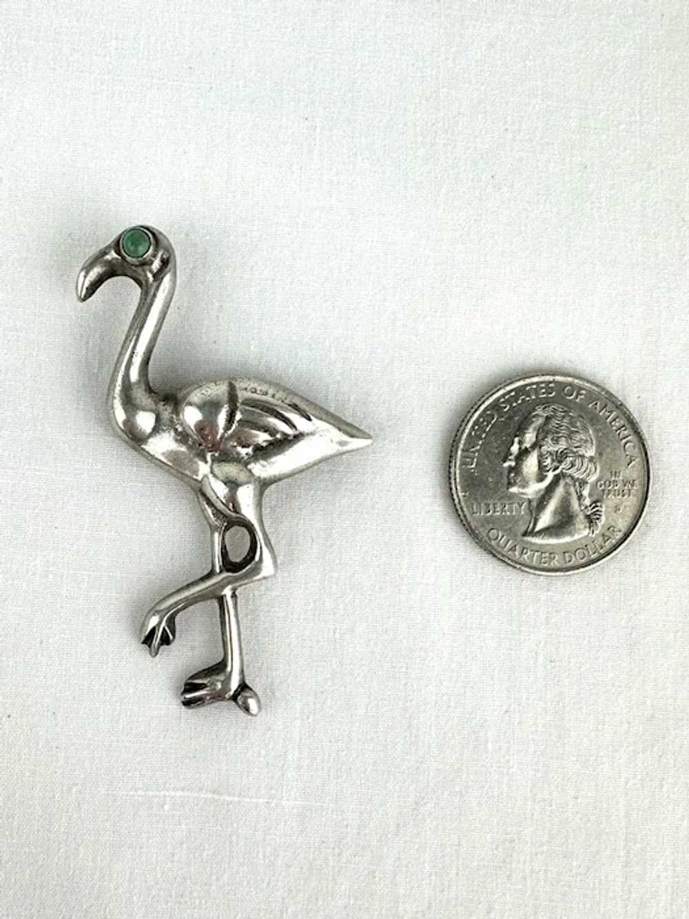 Early Mexican Silver Flamingo Pin with a Turquois… - image 9