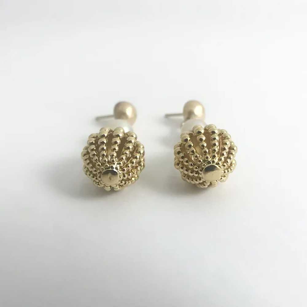 Vintage Cultured Pearl Dangle Drop Earrings 18K a… - image 7