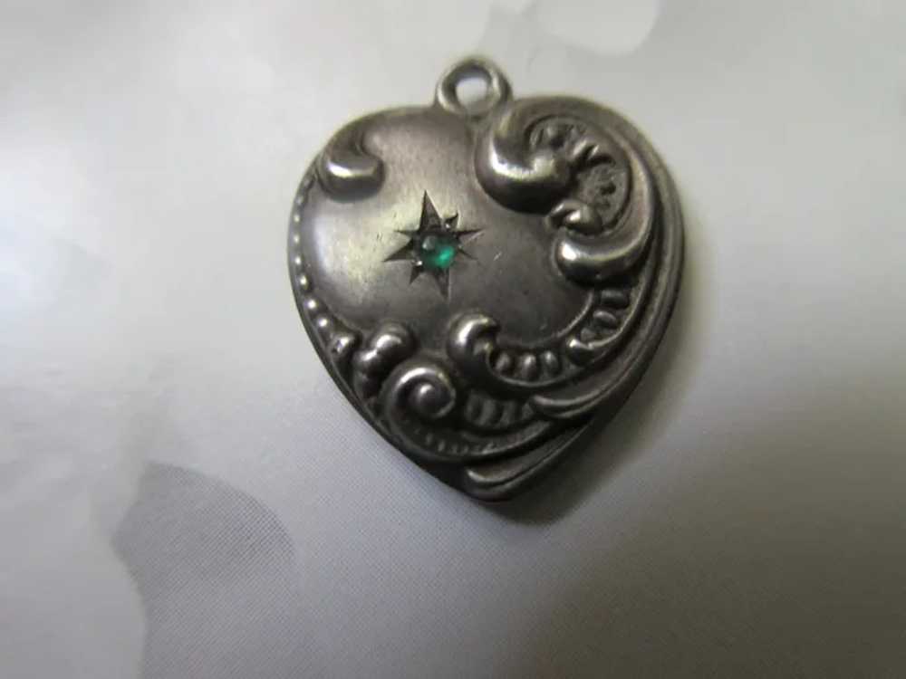 Vintage Sterling Silver Embossed Puffy Heart Char… - image 2