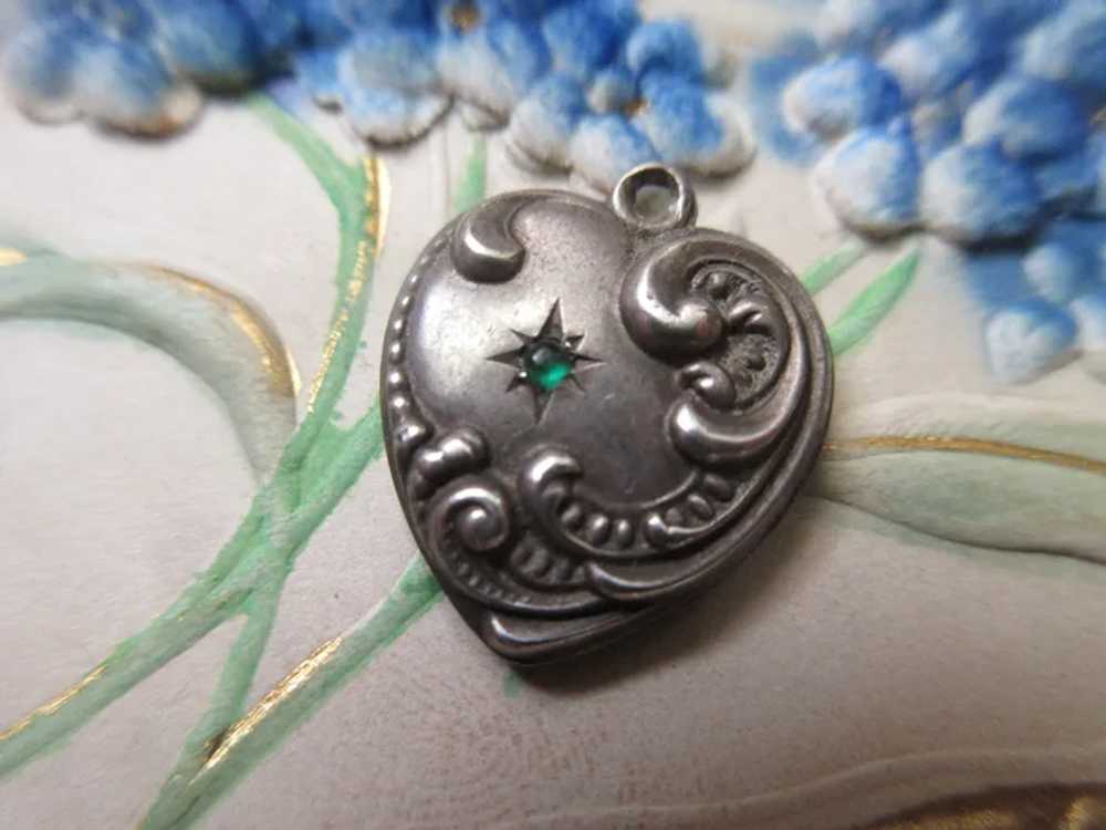 Vintage Sterling Silver Embossed Puffy Heart Char… - image 3