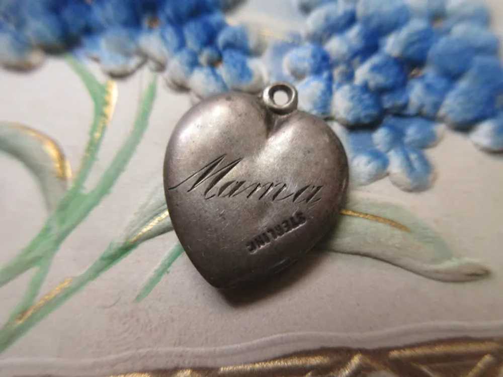 Vintage Sterling Silver Embossed Puffy Heart Char… - image 4