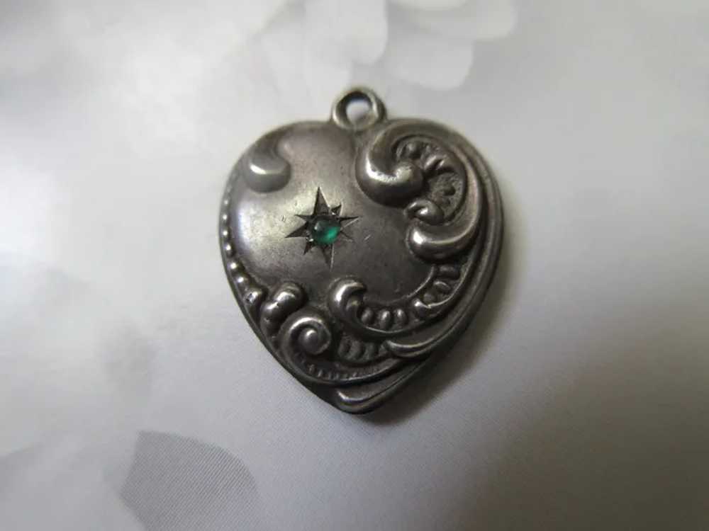 Vintage Sterling Silver Embossed Puffy Heart Char… - image 6