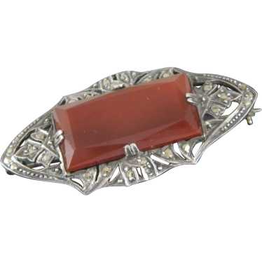 Antique German Art Deco Sterling Silver Carnelian… - image 1