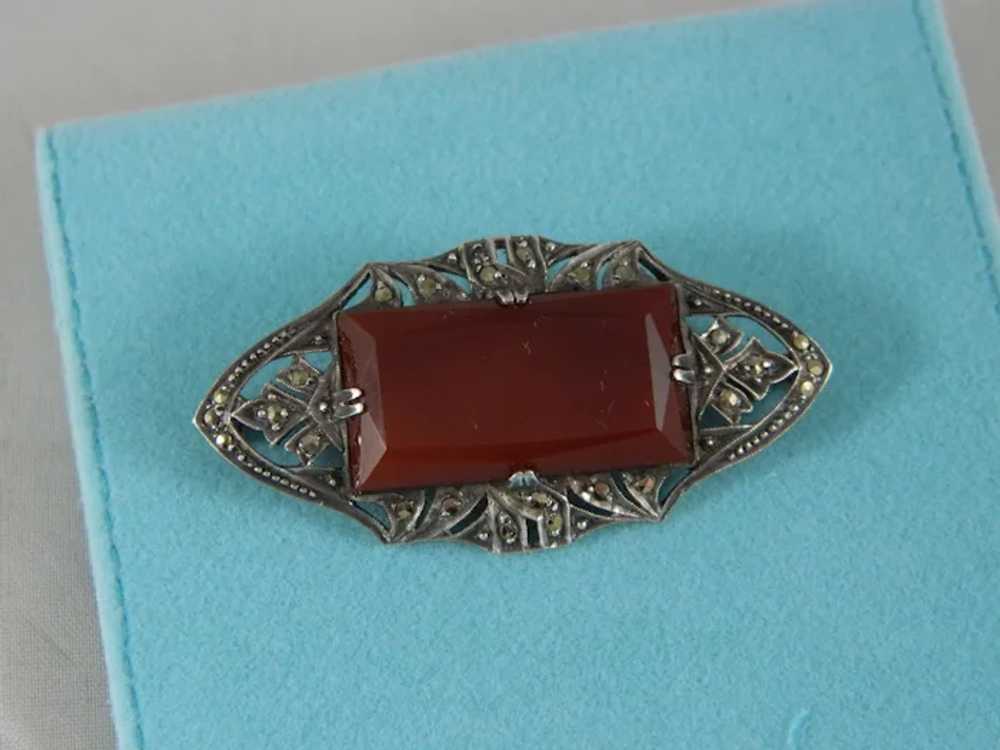 Antique German Art Deco Sterling Silver Carnelian… - image 2