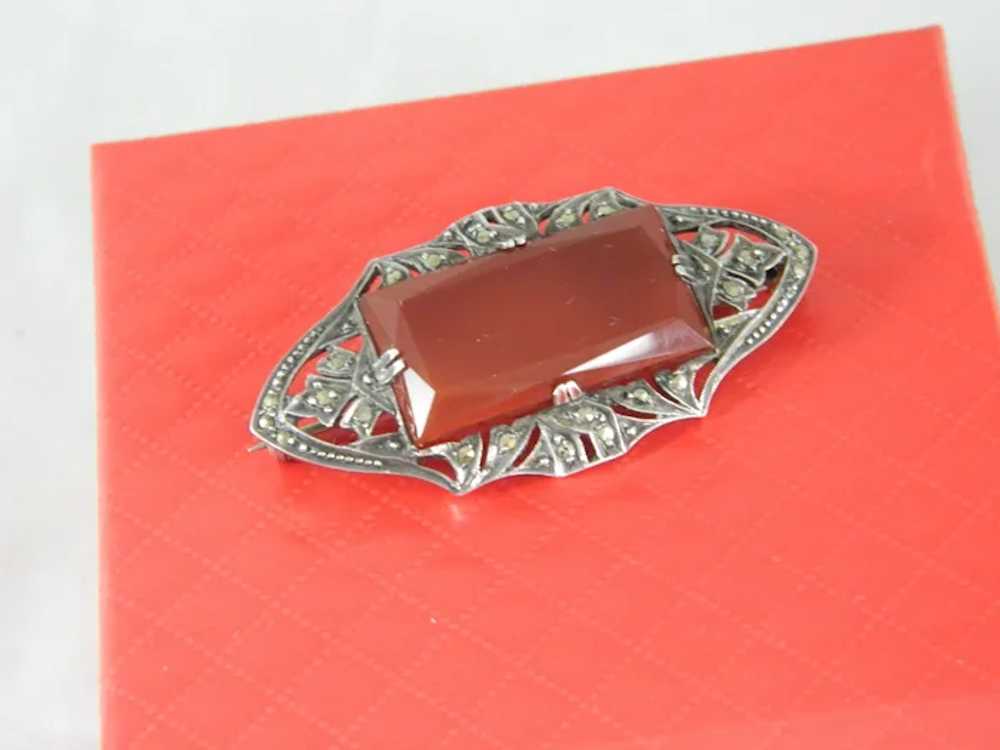 Antique German Art Deco Sterling Silver Carnelian… - image 5