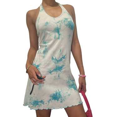 y2k euro blue tie dye sporty fitted halter mini d… - image 1