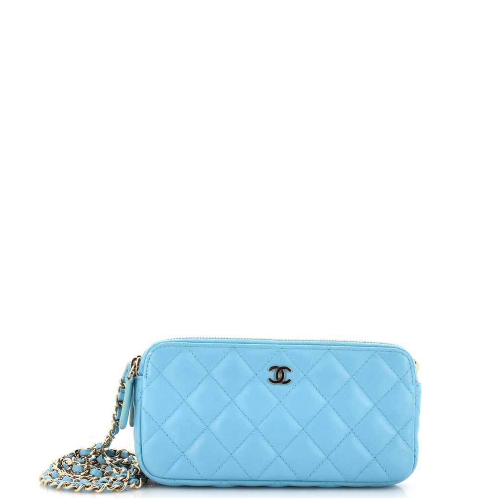 CHANEL Double Zip Clutch with Chain Quilted Lambs… - image 1