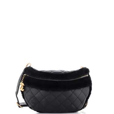 CHANEL CC Zip Waist Bag Quilted Calfskin with Fur - image 1