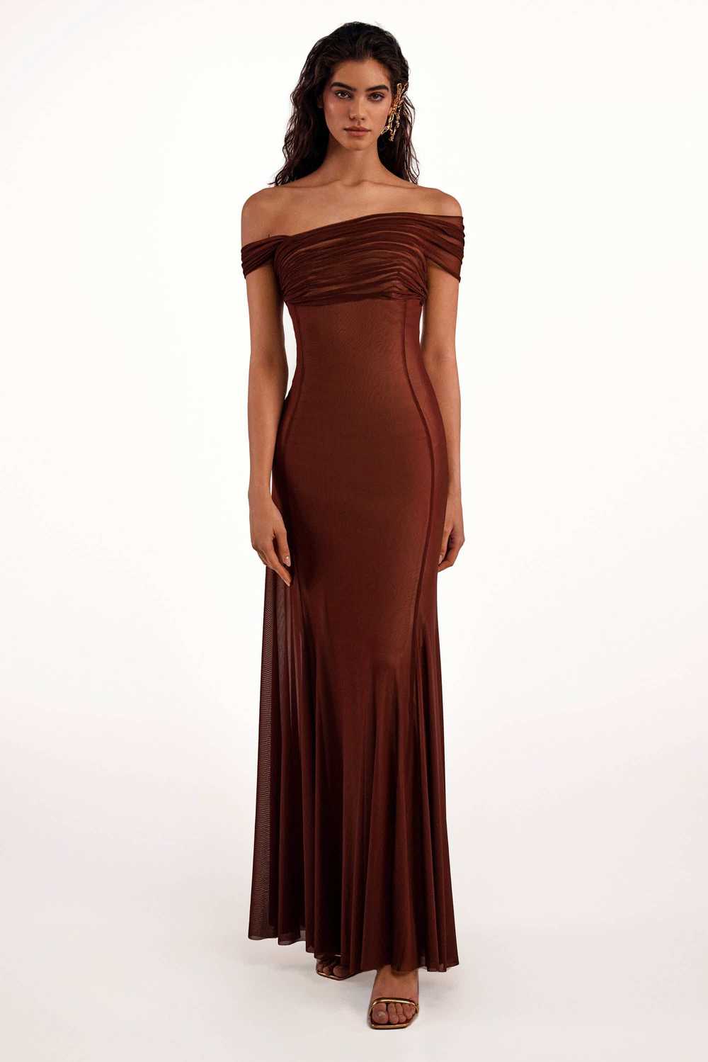 Milla Second-skin maxi dress in chocolate color - image 2
