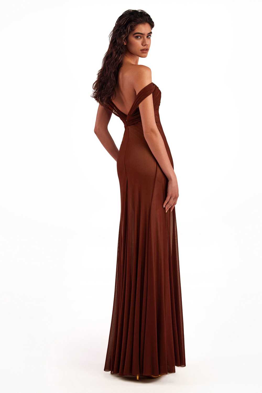 Milla Second-skin maxi dress in chocolate color - image 4