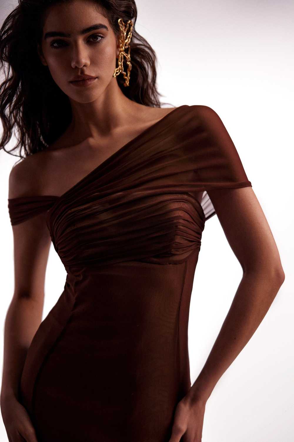 Milla Second-skin maxi dress in chocolate color - image 6