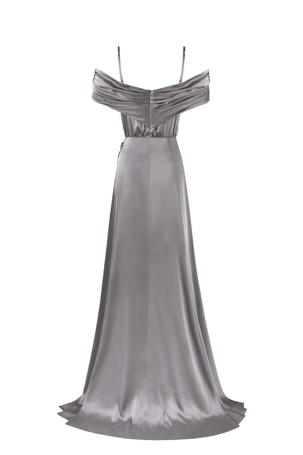 Milla Elegant silver off-the-shoulder silk maxi d… - image 3