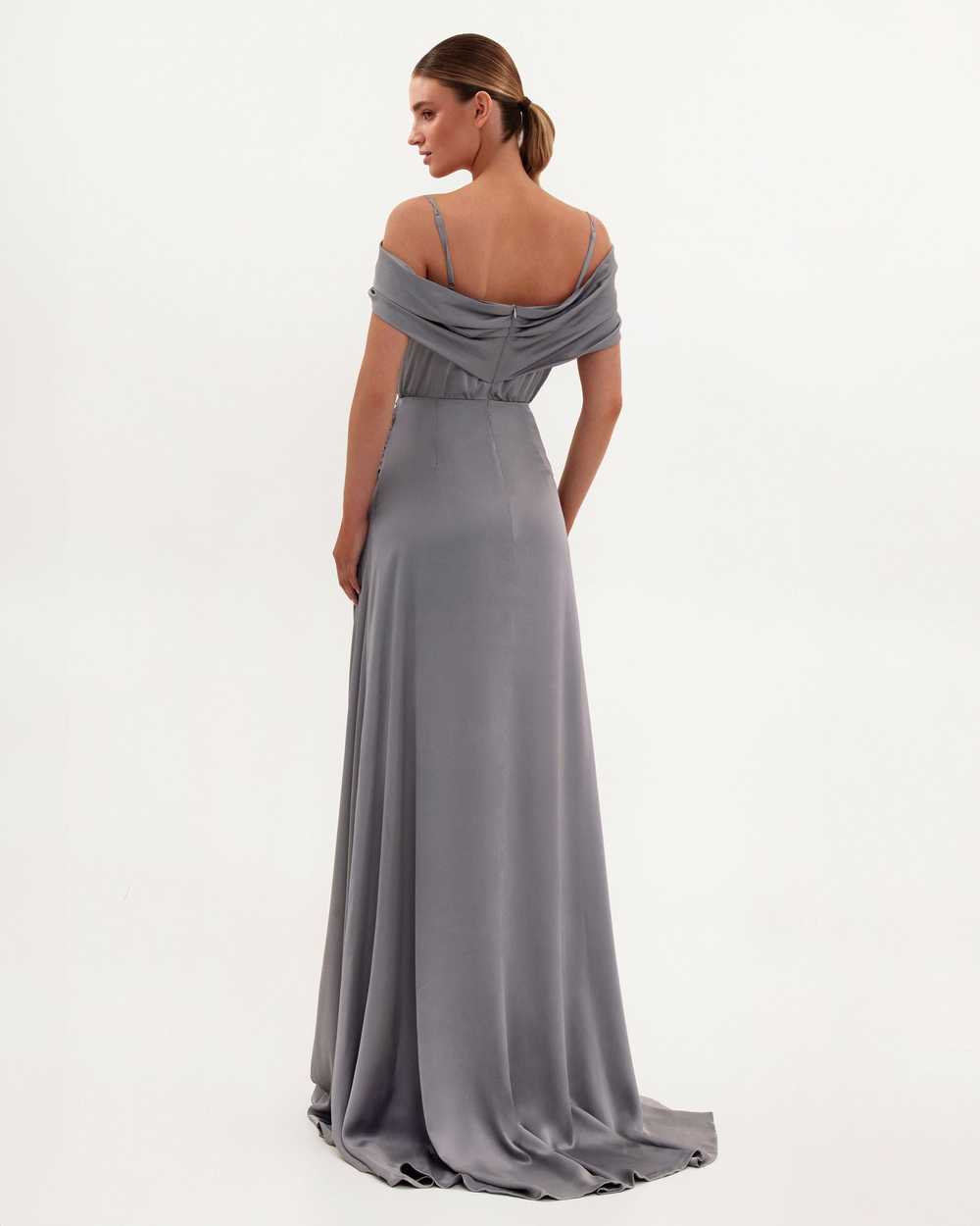 Milla Elegant silver off-the-shoulder silk maxi d… - image 4