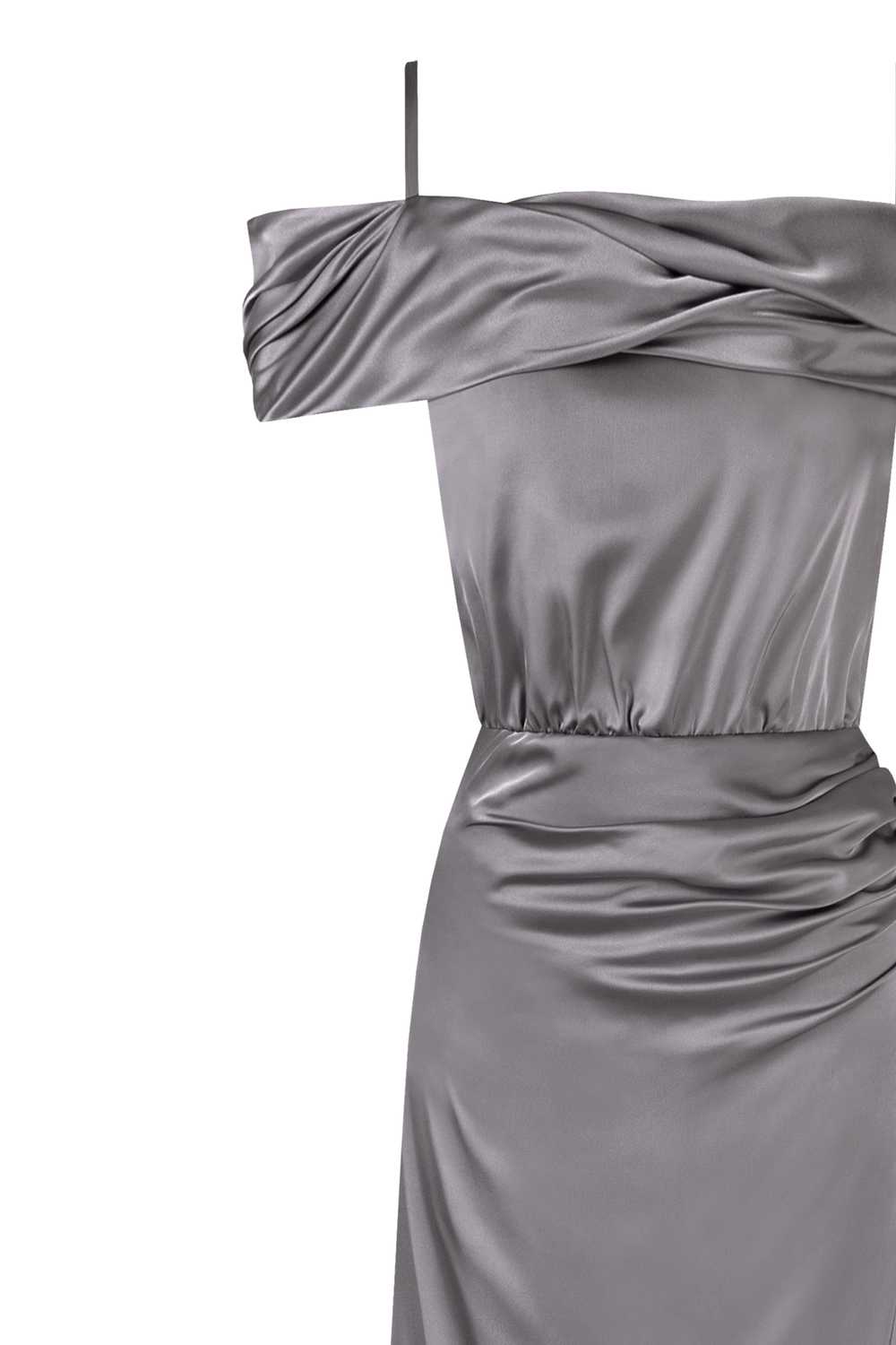 Milla Elegant silver off-the-shoulder silk maxi d… - image 5