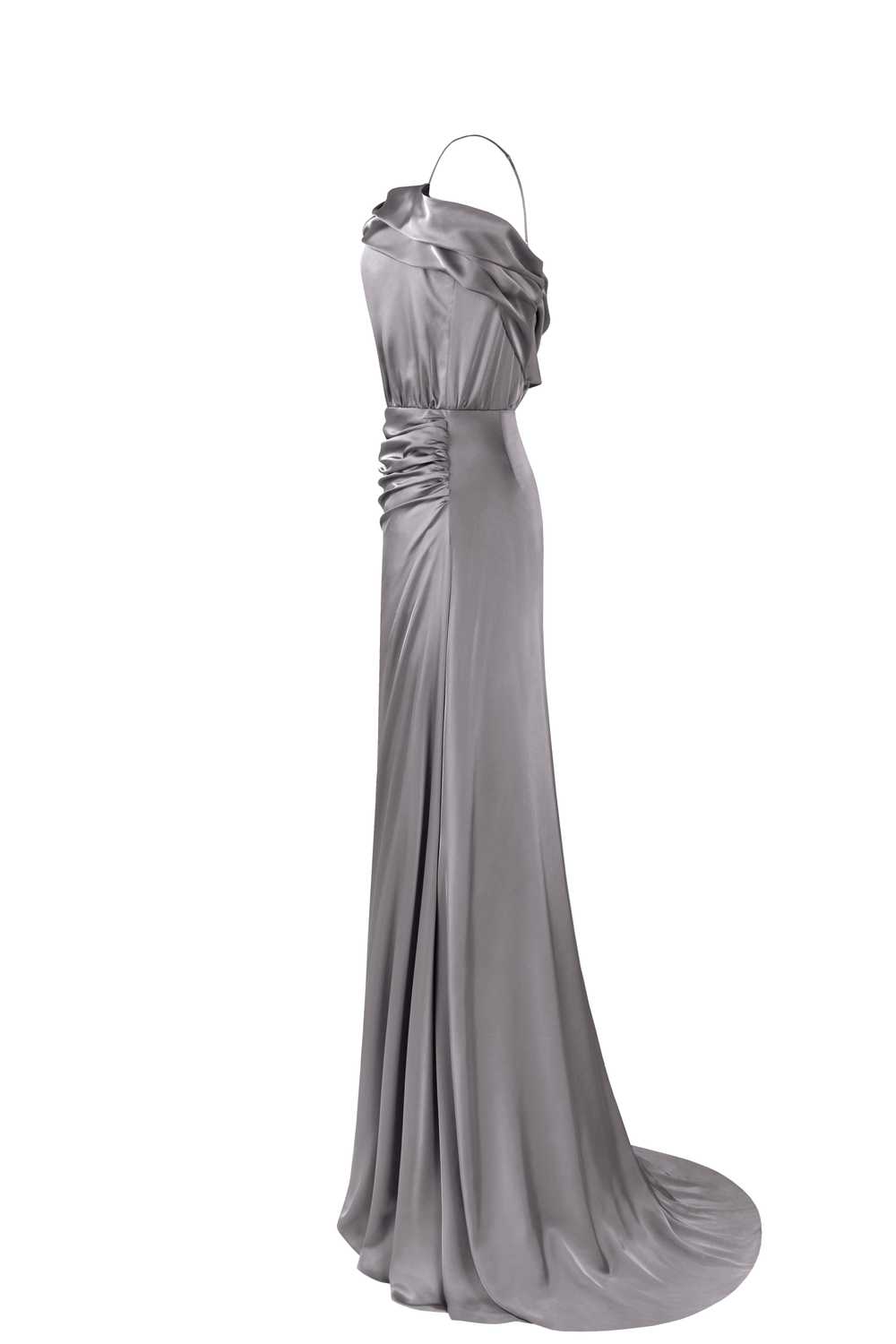 Milla Elegant silver off-the-shoulder silk maxi d… - image 7