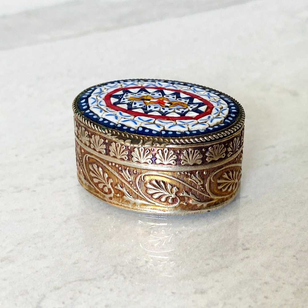 Vintage Micro Mosaic Pill Box Italy Oval Engraved… - image 3