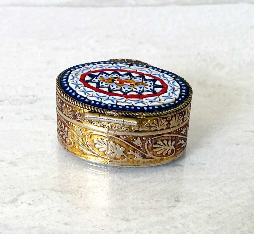 Vintage Micro Mosaic Pill Box Italy Oval Engraved… - image 5