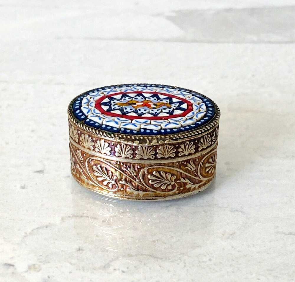 Vintage Micro Mosaic Pill Box Italy Oval Engraved… - image 7