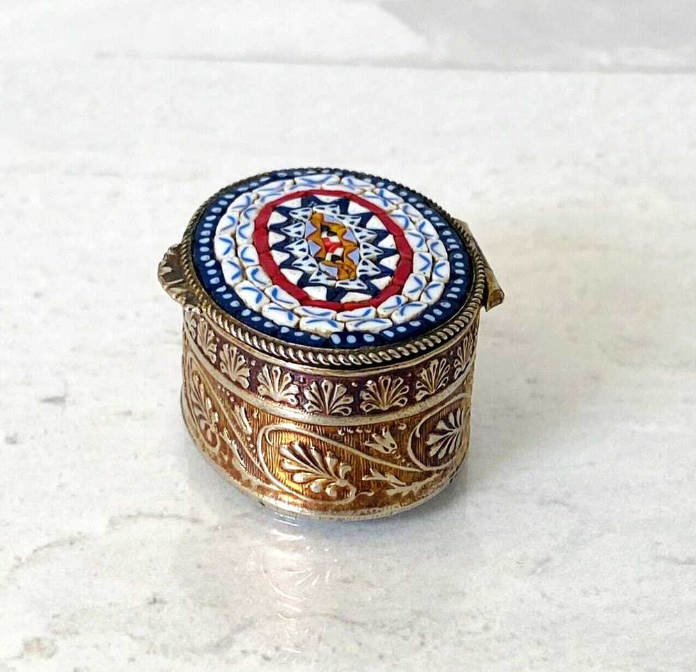 Vintage Micro Mosaic Pill Box Italy Oval Engraved… - image 8