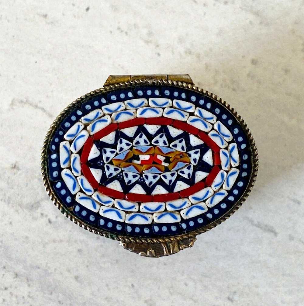 Vintage Micro Mosaic Pill Box Italy Oval Engraved… - image 9