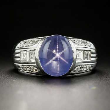 Estate Lavender-Blue Star Sapphire and Diamond Ri… - image 1
